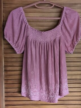 Lucky Brand Lavender Smocked Neck Blouse
